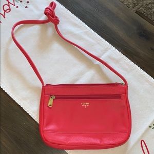 Fossil pebbled leather crossbody bag Red